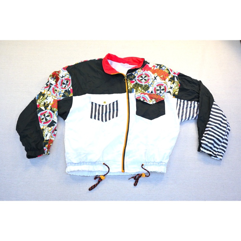 Vintage R.E. Sport M Colorblock Windbreaker Nautical Anchor Print Gold Zip Bold